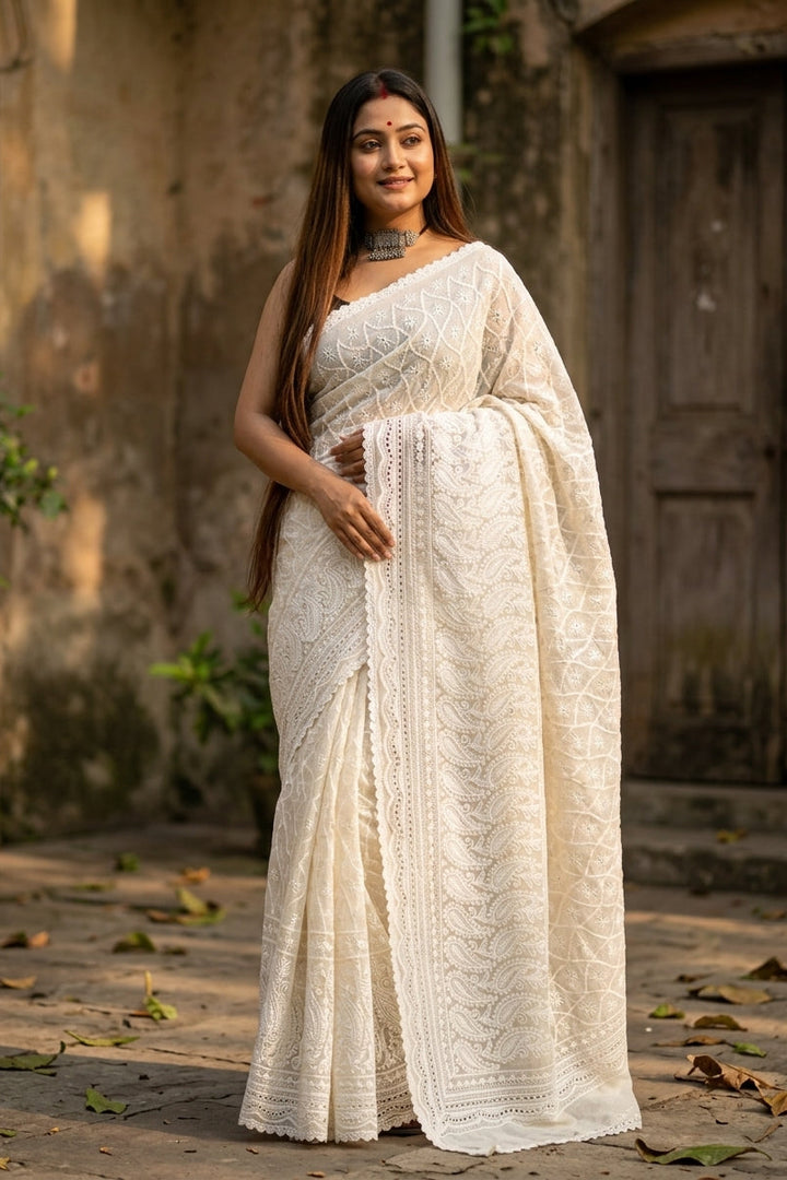 Subhrosree Chikankari Hakoba Saree