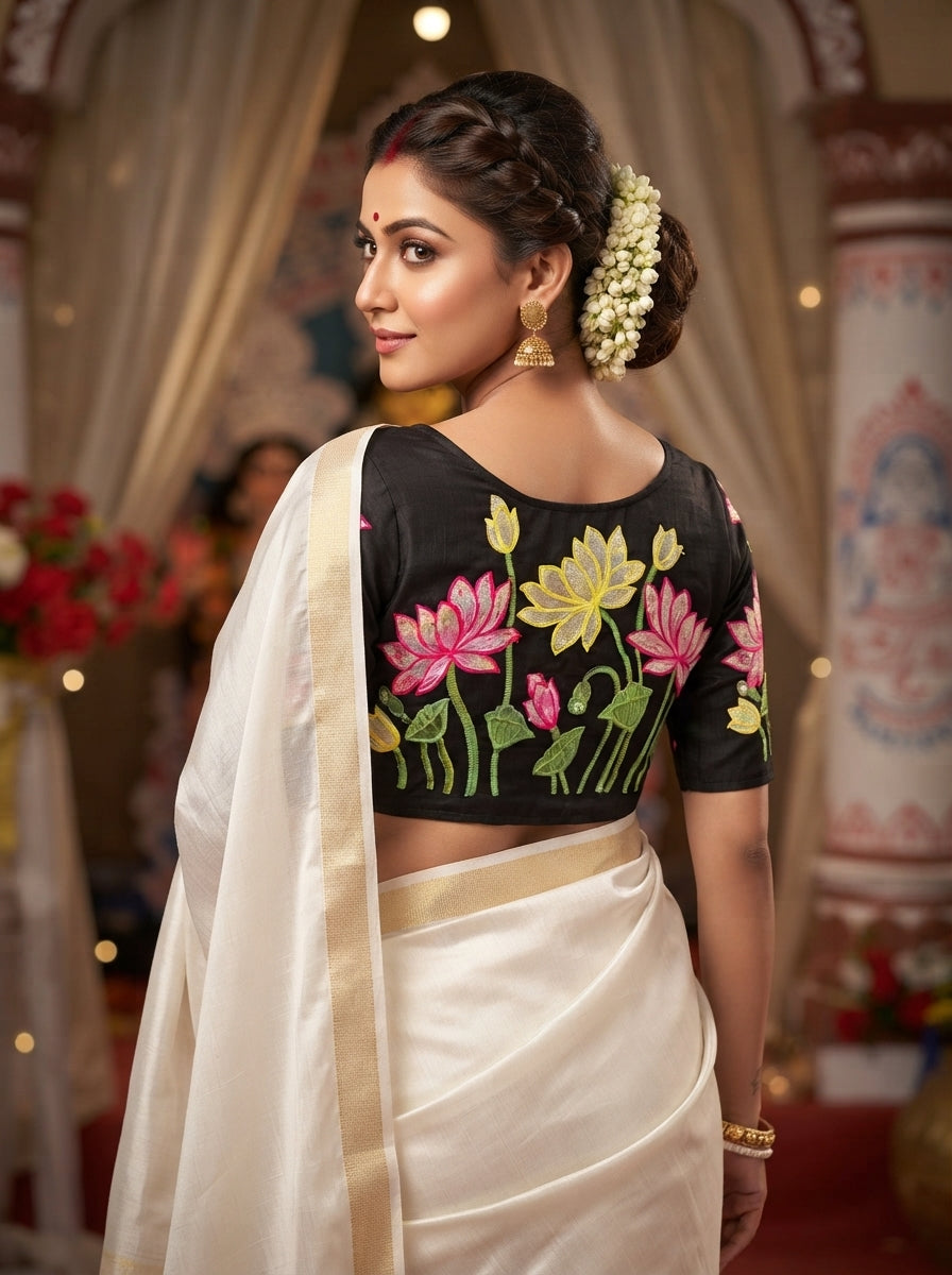 Reflection of Lotus Vichitra Silk Blouse