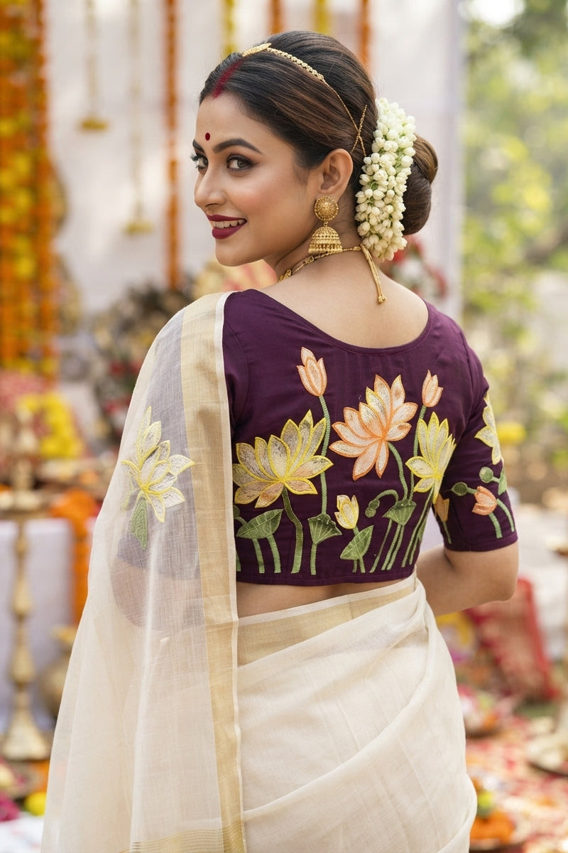 Reflection of Lotus Vichitra Silk Blouse