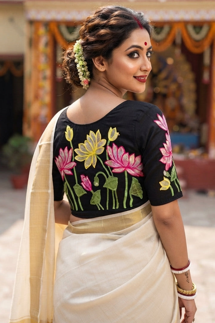 Reflection of Lotus Vichitra Silk Blouse