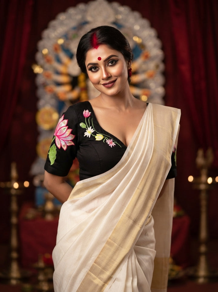 Reflection of Lotus Vichitra Silk Blouse