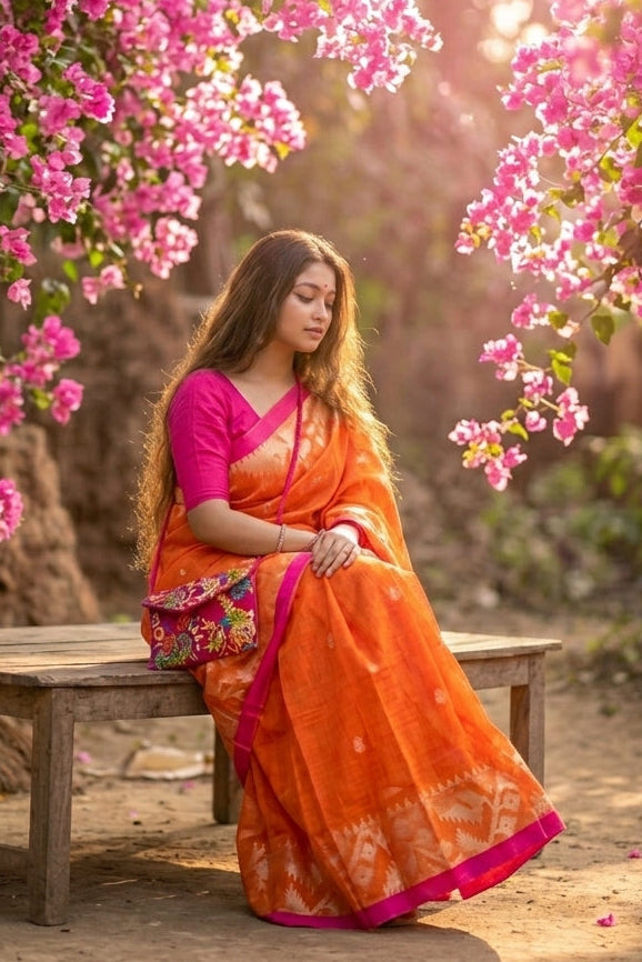 Bougainvillea Poetry Linen Jamdani Saree
