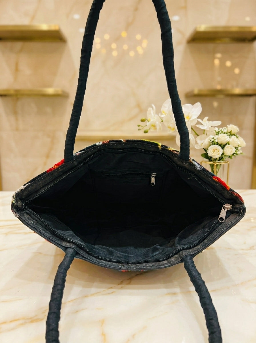 Black And Bold- Embroidered Tote Bag