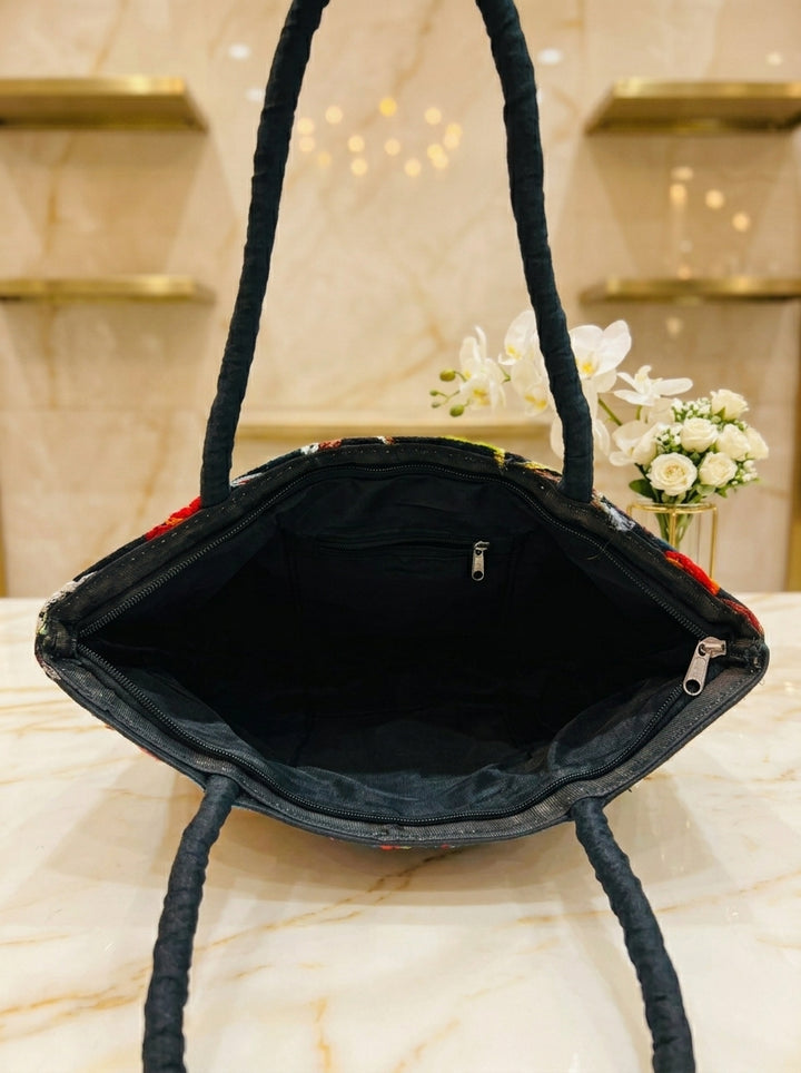 Black And Bold- Embroidered Tote Bag