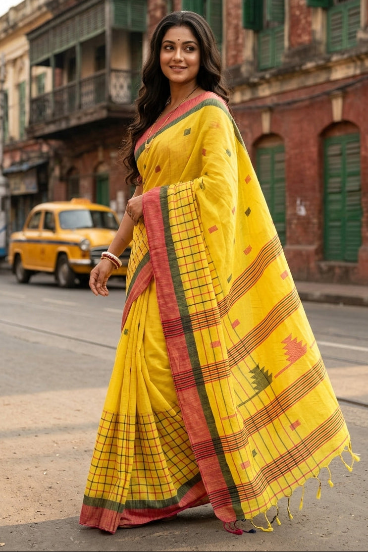Khadi Canvas -Check Pattern Cotton Saree