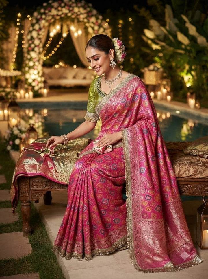 Celestial Splendour Satin Silk Mirrorwork Saree