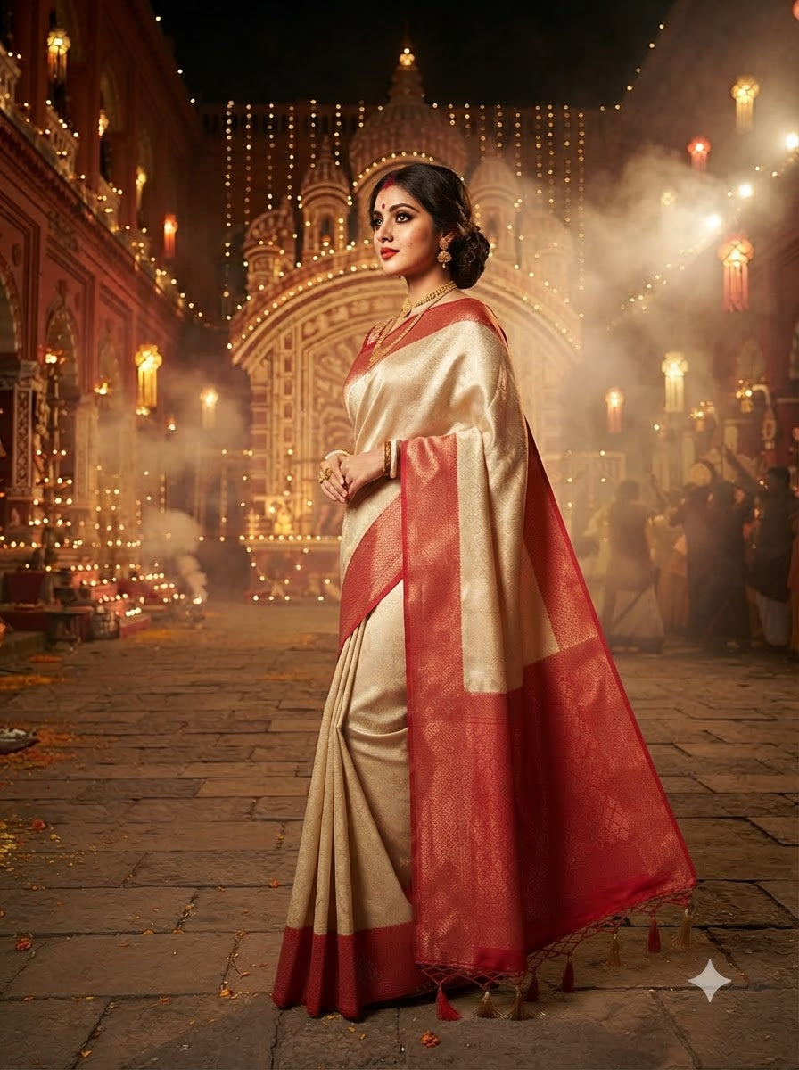 Durgotsav Elegance Crepe Khaddi Silk Saree