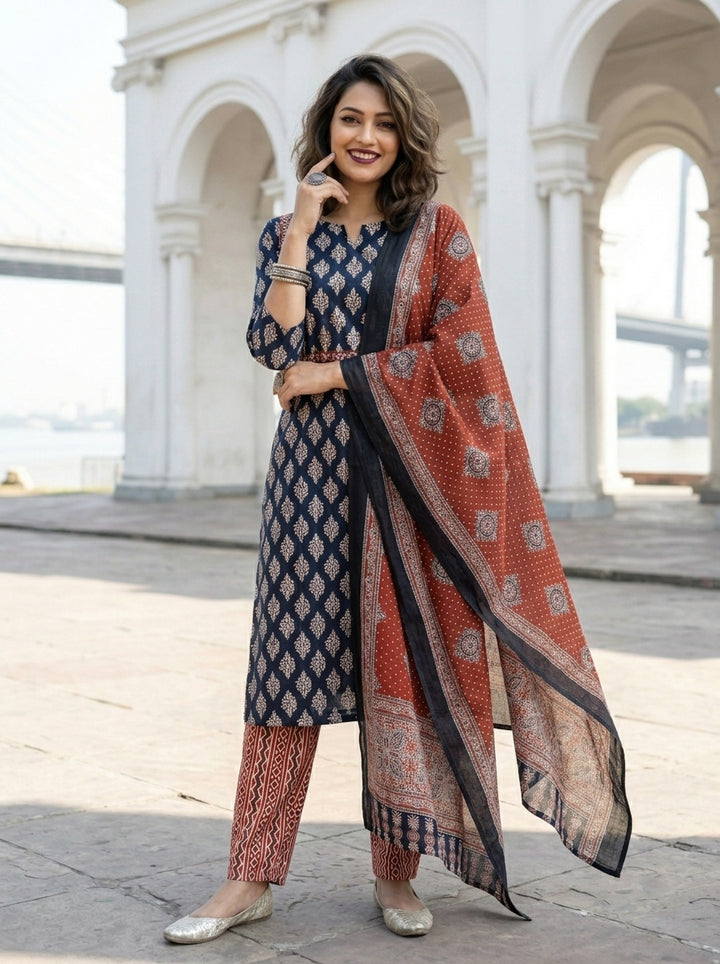 New Arrival - Ajrakh Print Cotton Kurti Set