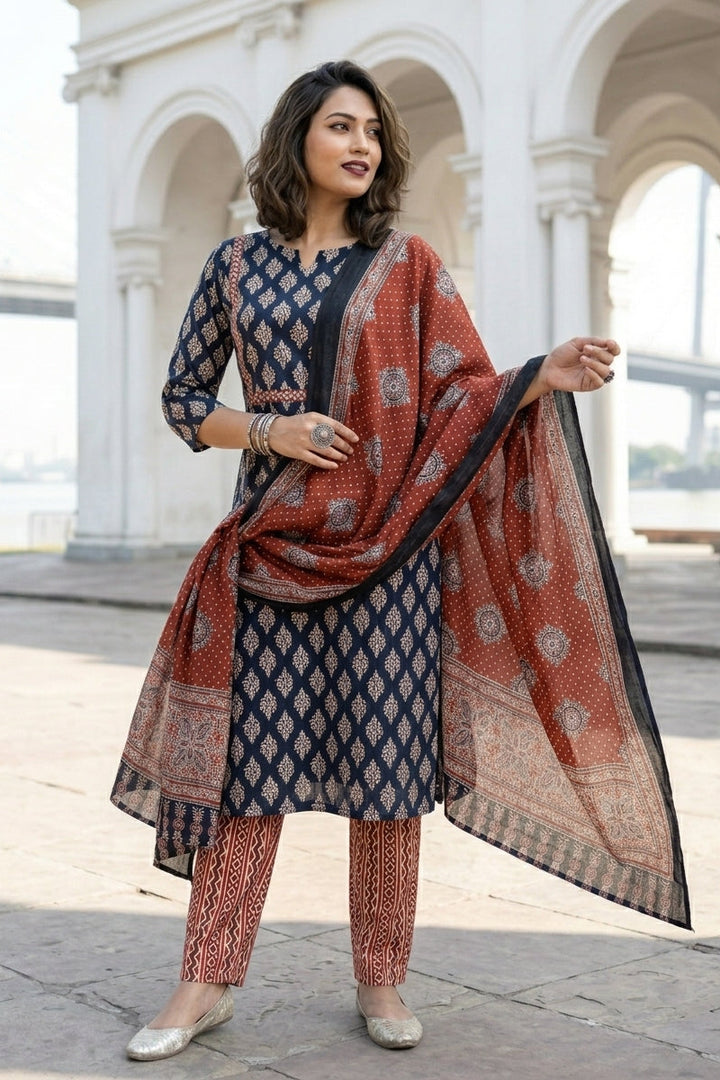 New Arrival - Ajrakh Print Cotton Kurti Set