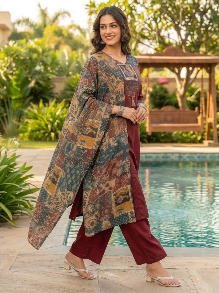 Patchwork Poetry Cotton Kurti Set