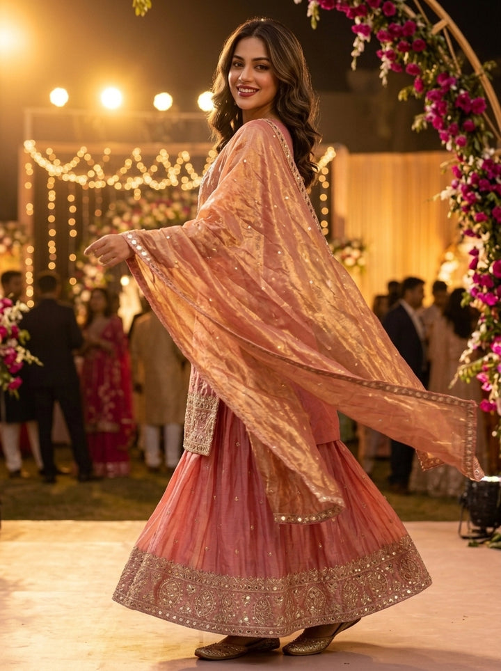 Pink Mirror Majesty Designer Sharara Set