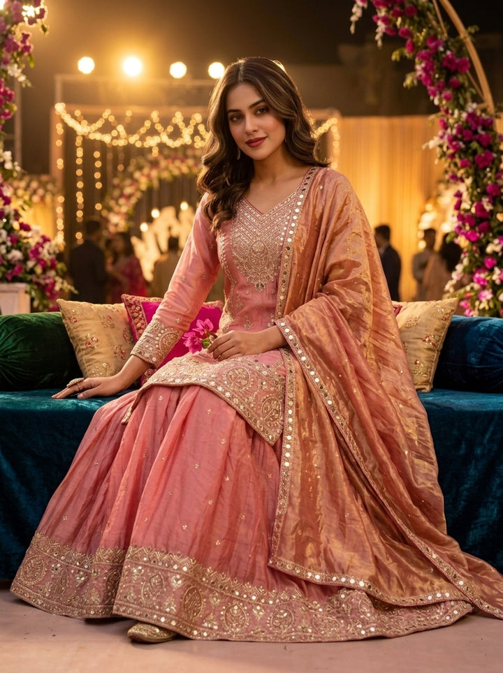 Pink Mirror Majesty Designer Sharara Set