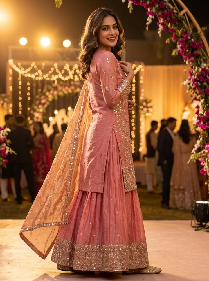 Pink Mirror Majesty Designer Sharara Set