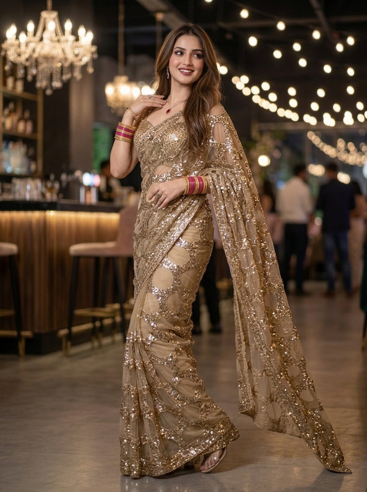 Celestial Gold Net Saree