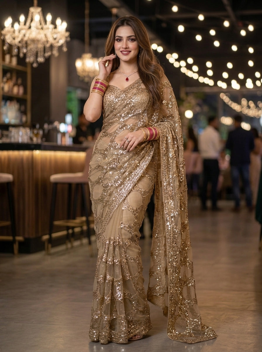 Celestial Gold Net Saree