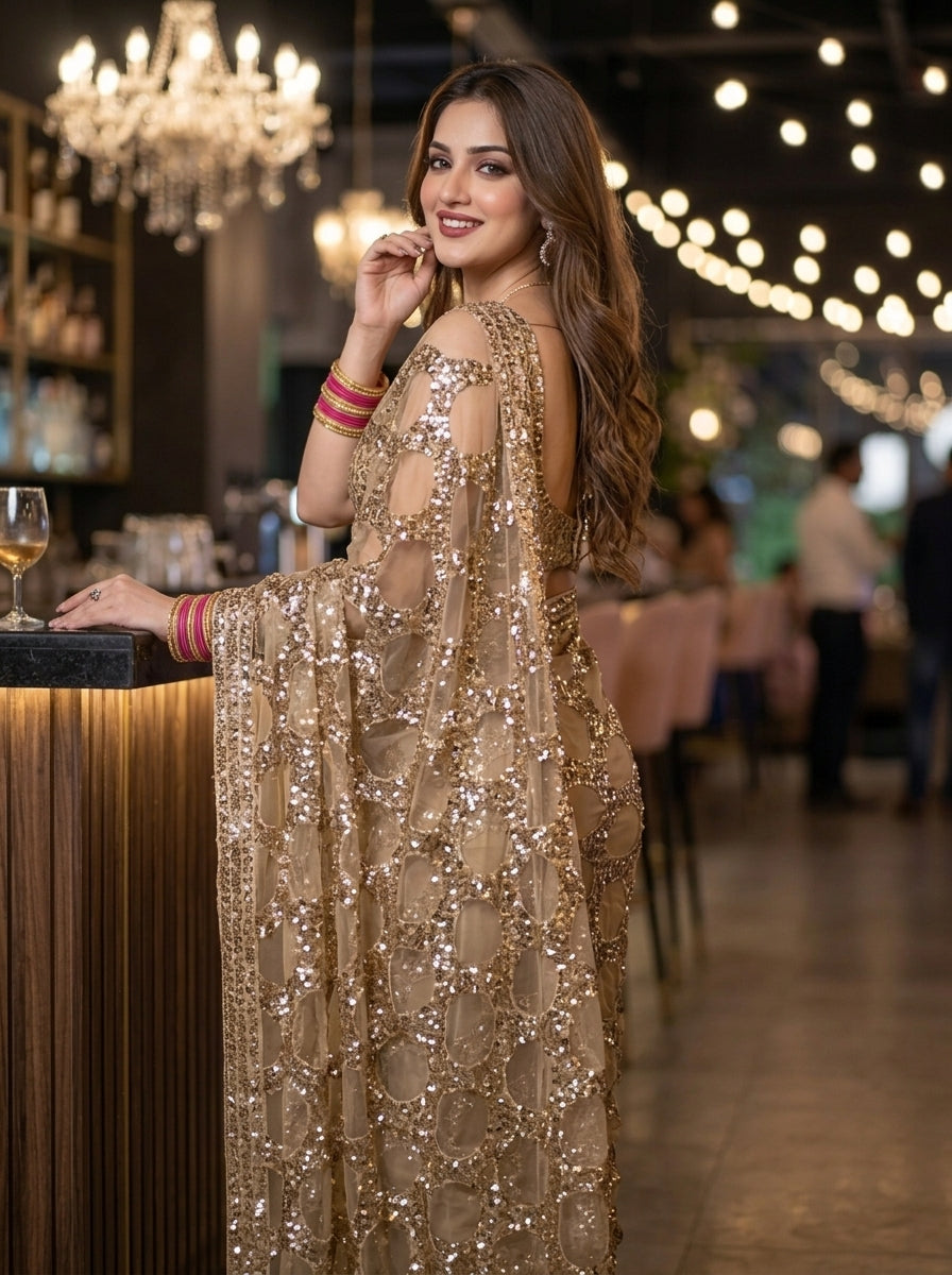 Celestial Gold Net Saree