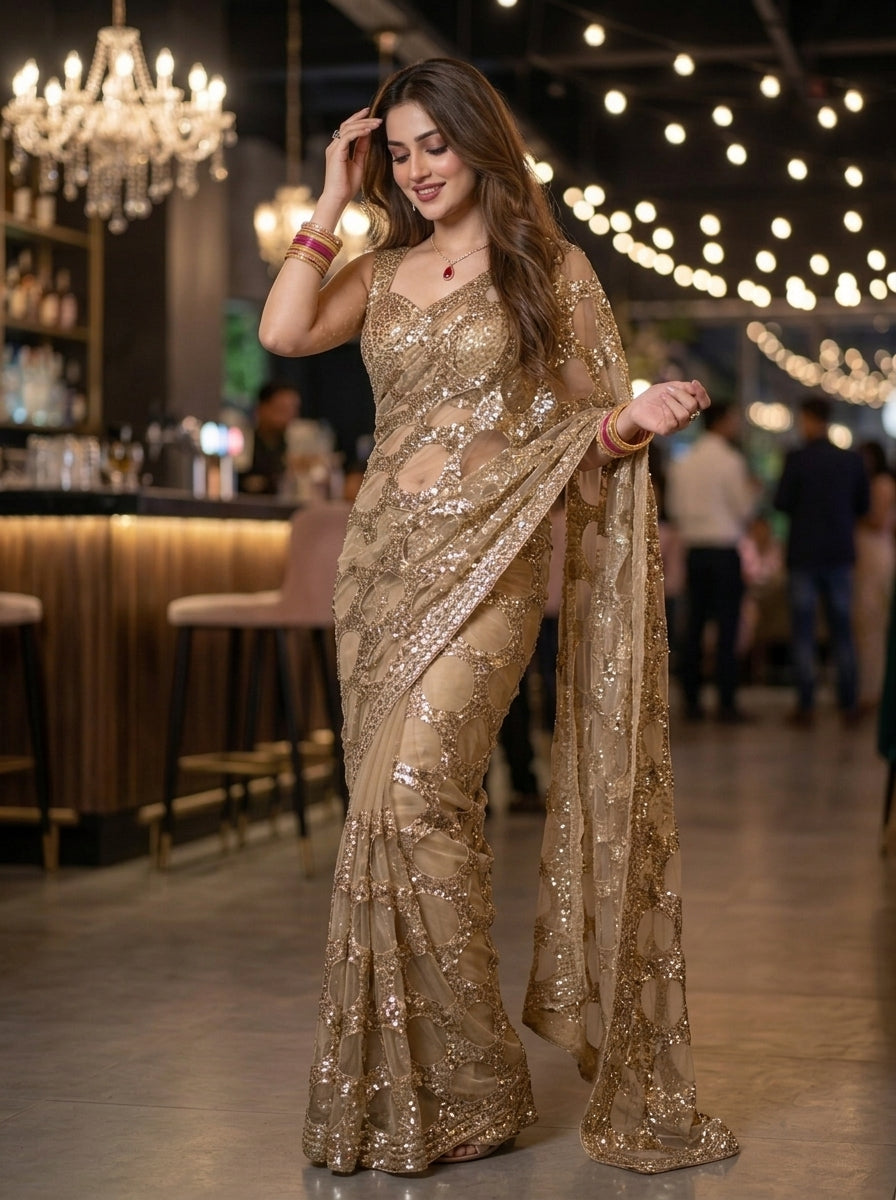 Celestial Gold Net Saree