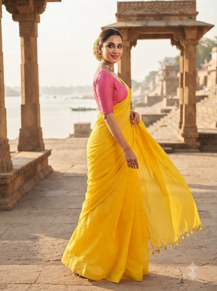 Bengal Khadi Saree Yellow