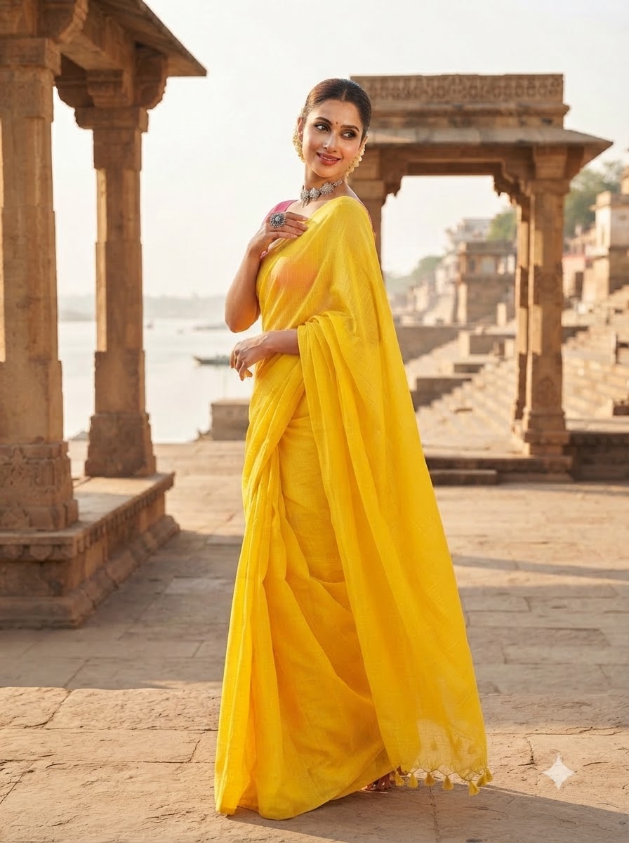 Bengal Khadi Saree Yellow