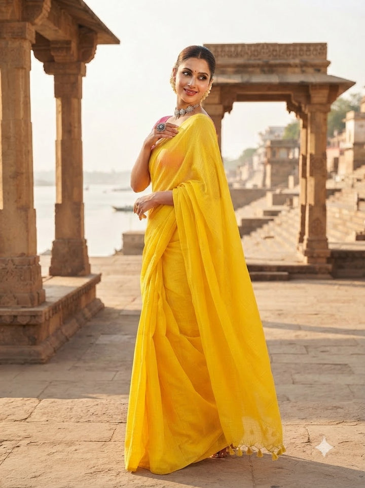 Bengal Khadi Saree Yellow