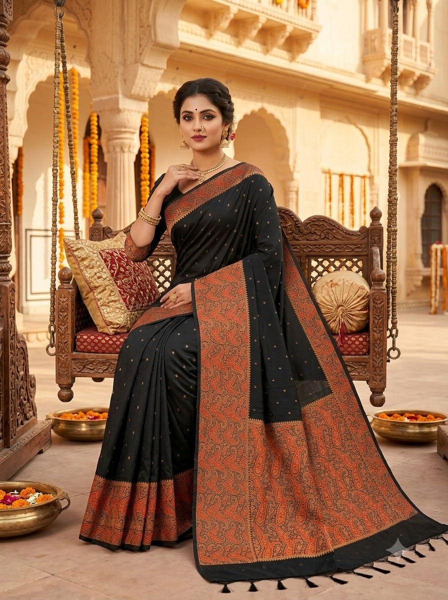 The Sovereign Scarlet Banarasi Semi Katan Silk Saree