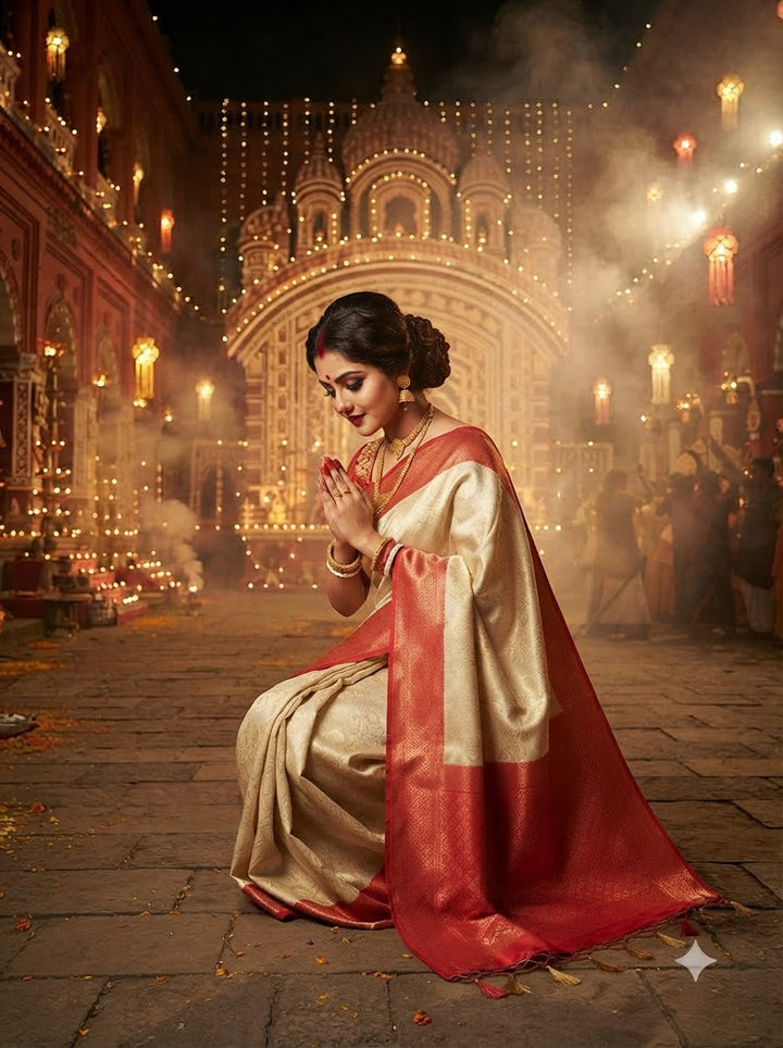Durgotsav Elegance Crepe Khaddi Silk Saree