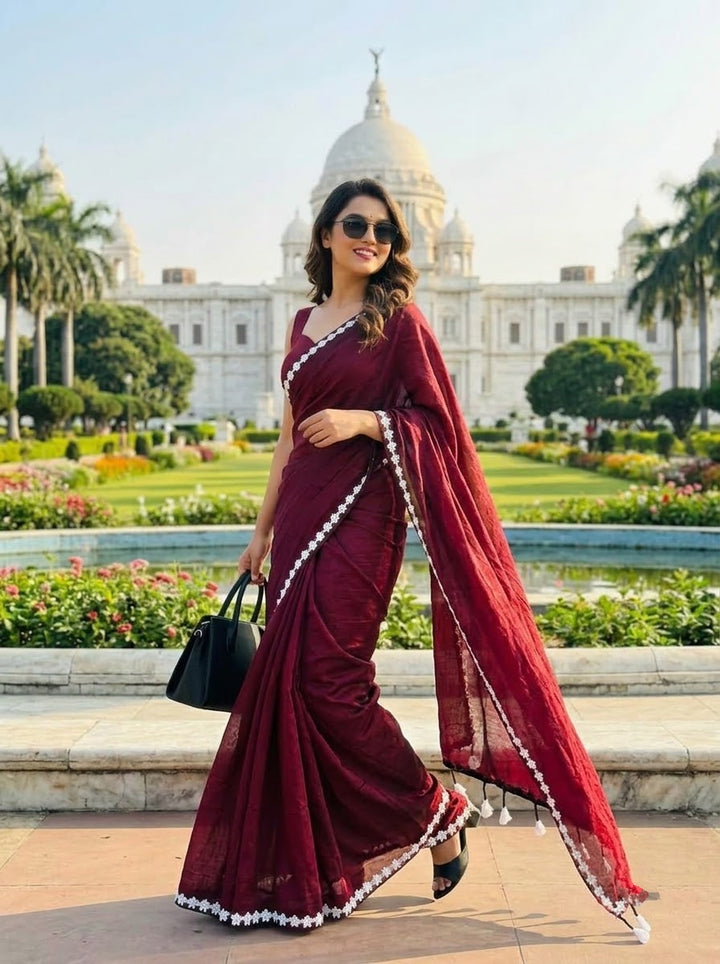 Meghanjali (মেঘাঞ্জলি)  Khadi Cotton Saree With Lace