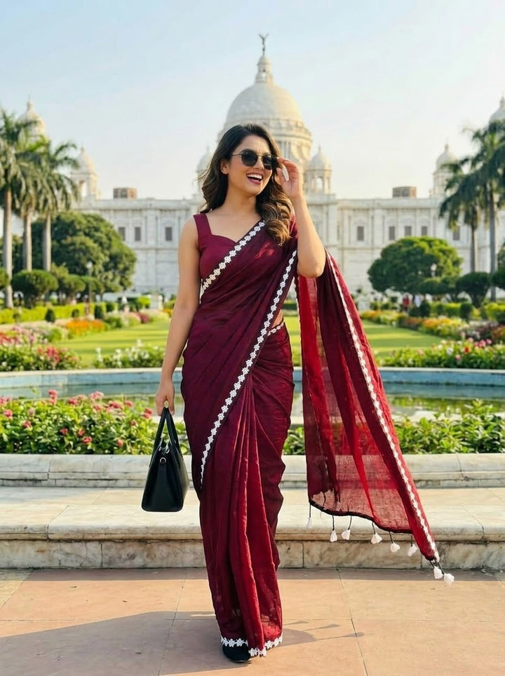 Meghanjali (মেঘাঞ্জলি)  Khadi Cotton Saree With Lace