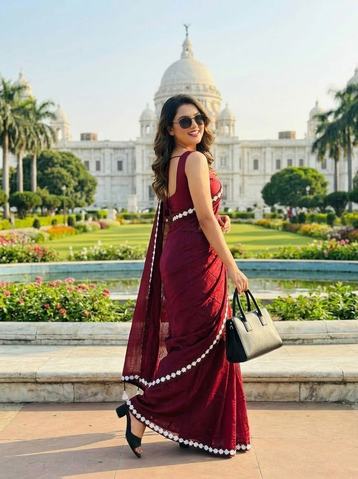 Meghanjali (মেঘাঞ্জলি)  Khadi Cotton Saree With Lace