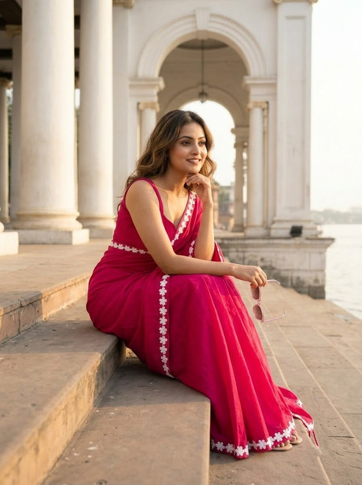 Meghanjali (মেঘাঞ্জলি)  Khadi Cotton Saree With Lace