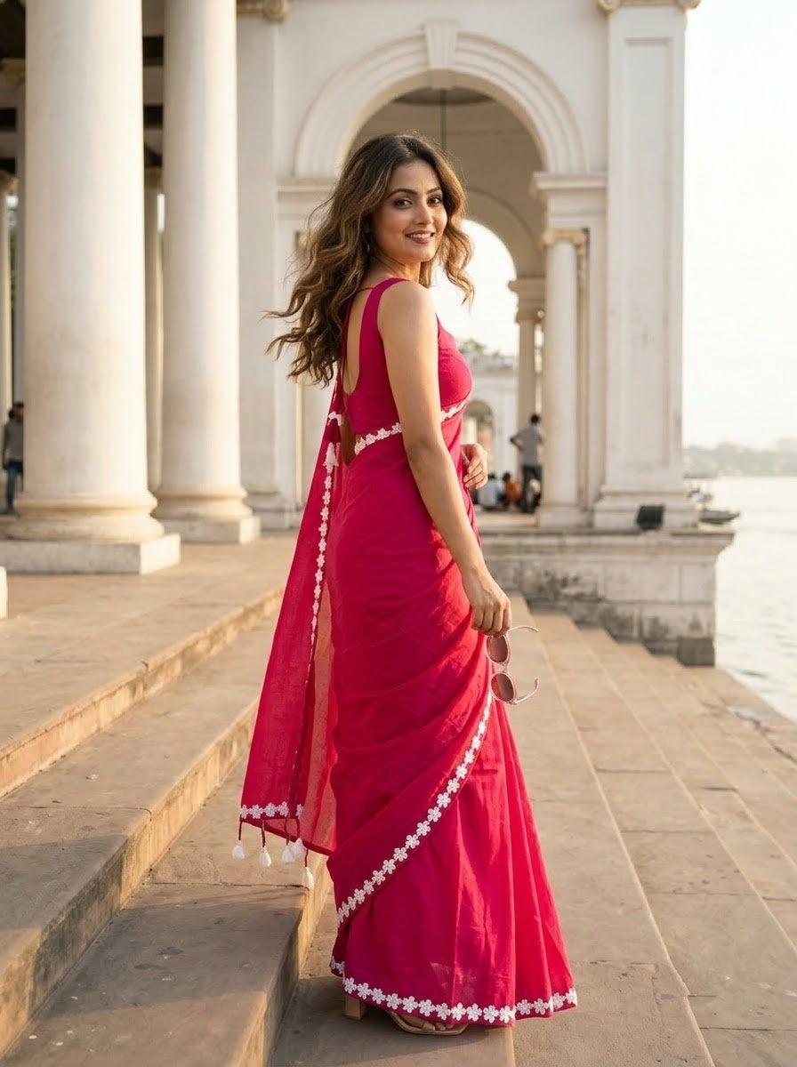 Meghanjali (মেঘাঞ্জলি)  Khadi Cotton Saree With Lace