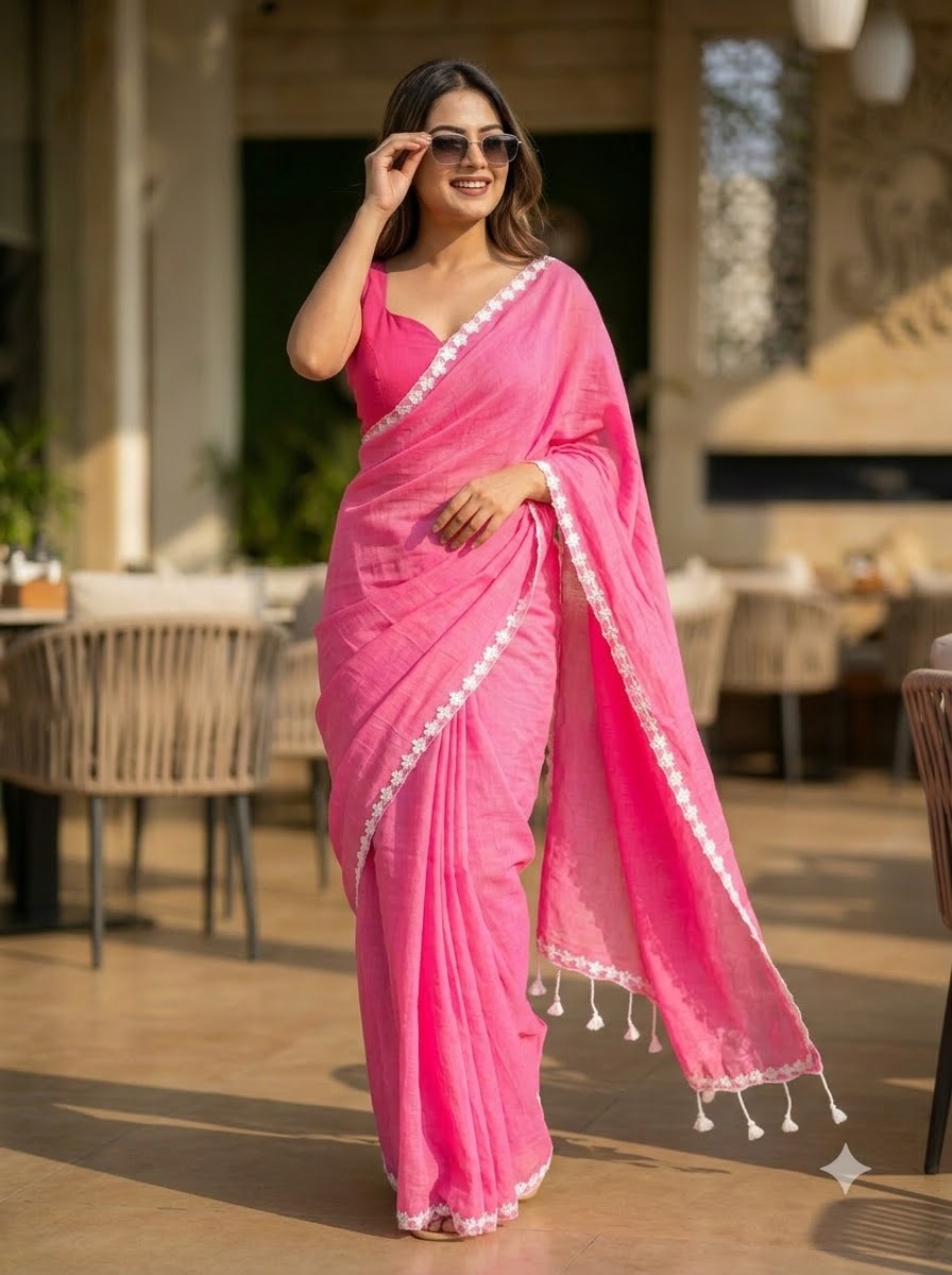 Meghanjali (মেঘাঞ্জলি)  Khadi Cotton Saree With Lace