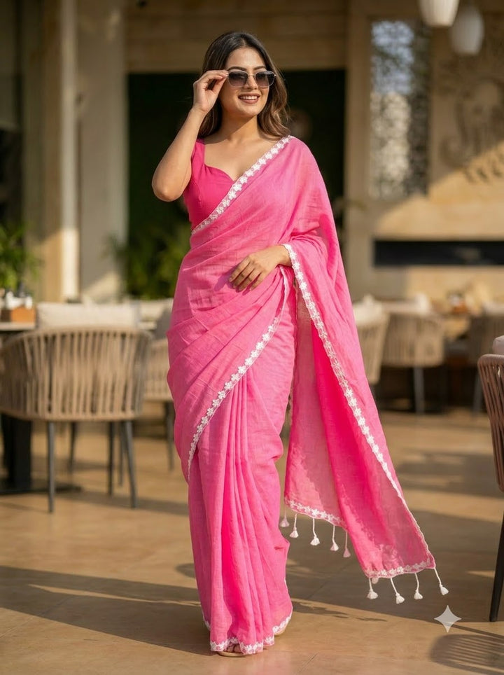 Meghanjali (মেঘাঞ্জলি)  Khadi Cotton Saree With Lace