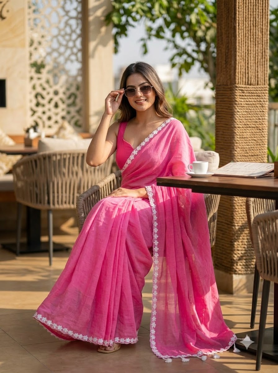 Meghanjali (মেঘাঞ্জলি)  Khadi Cotton Saree With Lace