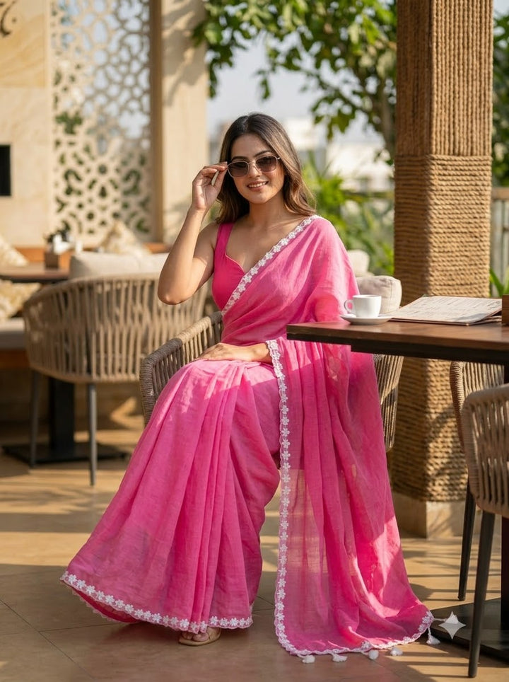 Meghanjali (মেঘাঞ্জলি)  Khadi Cotton Saree With Lace