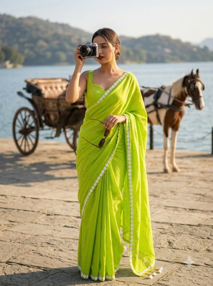 Meghanjali (মেঘাঞ্জলি)  Khadi Cotton Saree With Lace