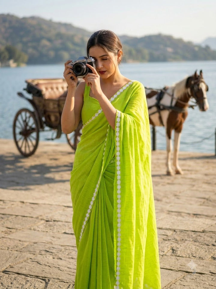 Meghanjali (মেঘাঞ্জলি)  Khadi Cotton Saree With Lace