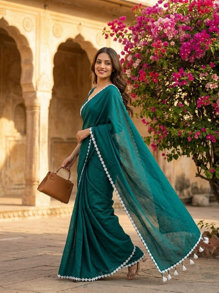 Meghanjali (মেঘাঞ্জলি)  Khadi Cotton Saree With Lace