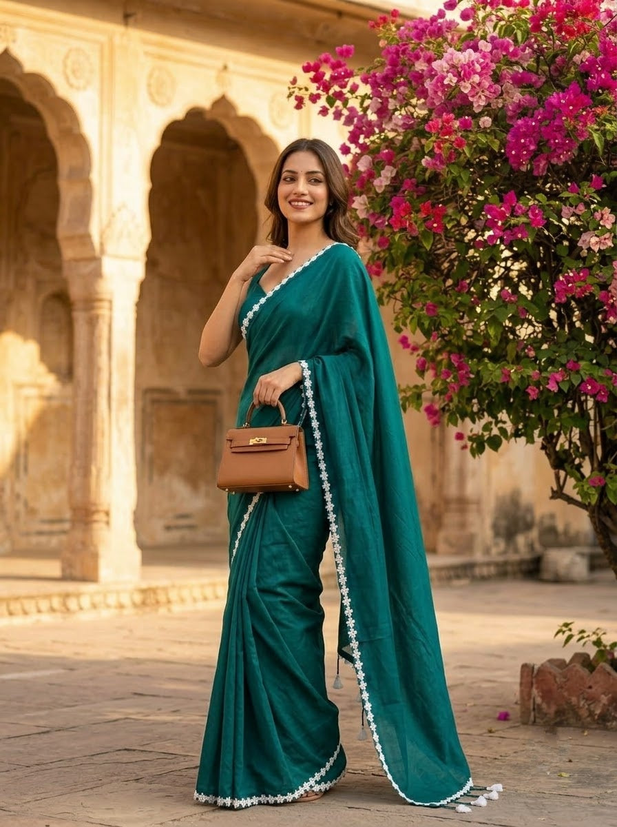 Meghanjali (মেঘাঞ্জলি)  Khadi Cotton Saree With Lace