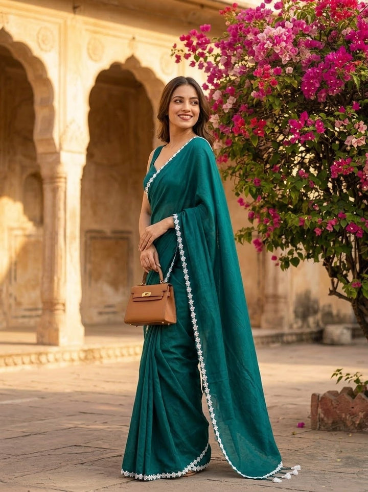 Meghanjali (মেঘাঞ্জলি)  Khadi Cotton Saree With Lace