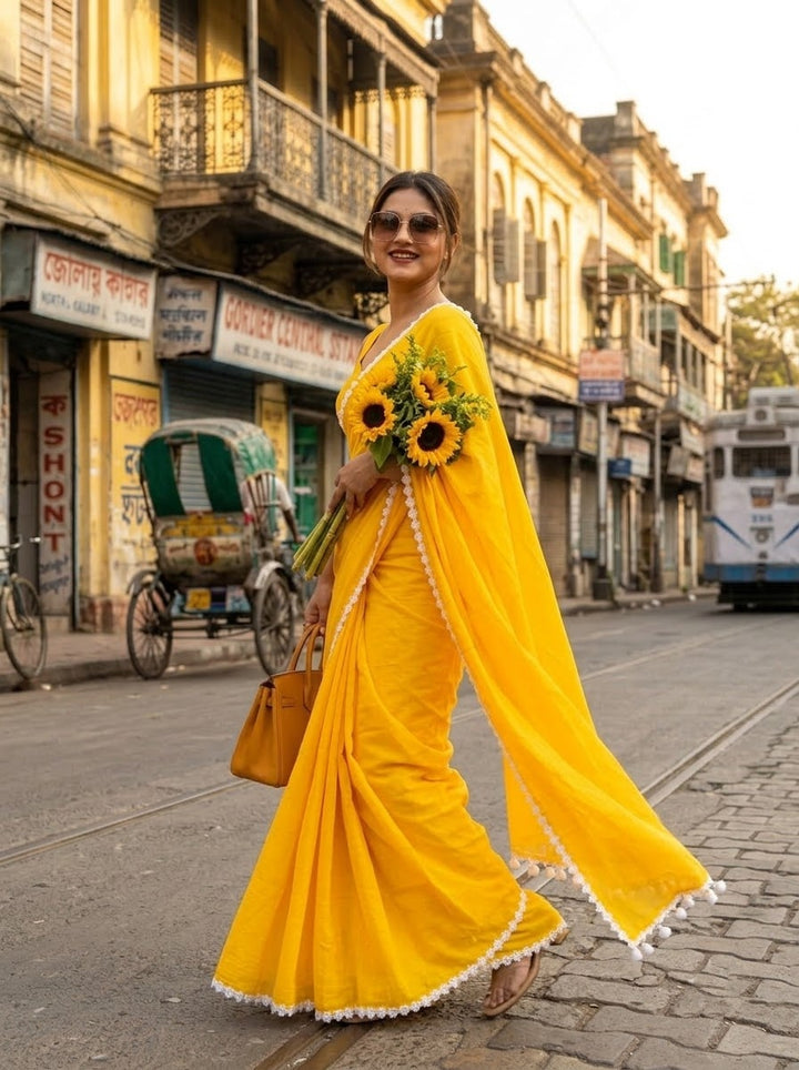 Meghanjali (মেঘাঞ্জলি)  Khadi Cotton Saree With Lace