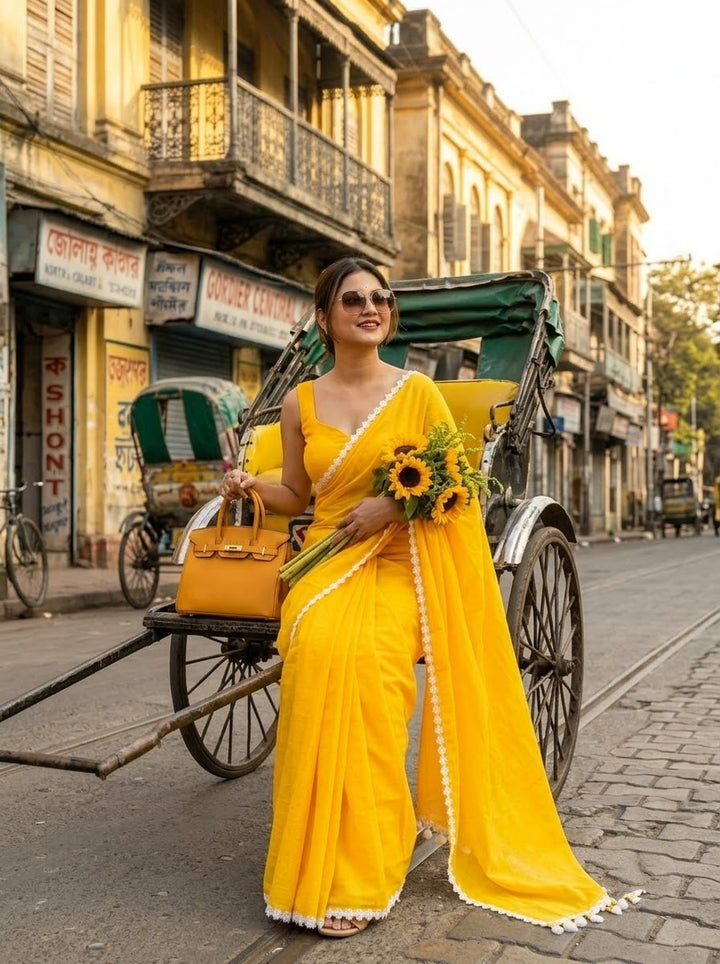 Meghanjali (মেঘাঞ্জলি)  Khadi Cotton Saree With Lace