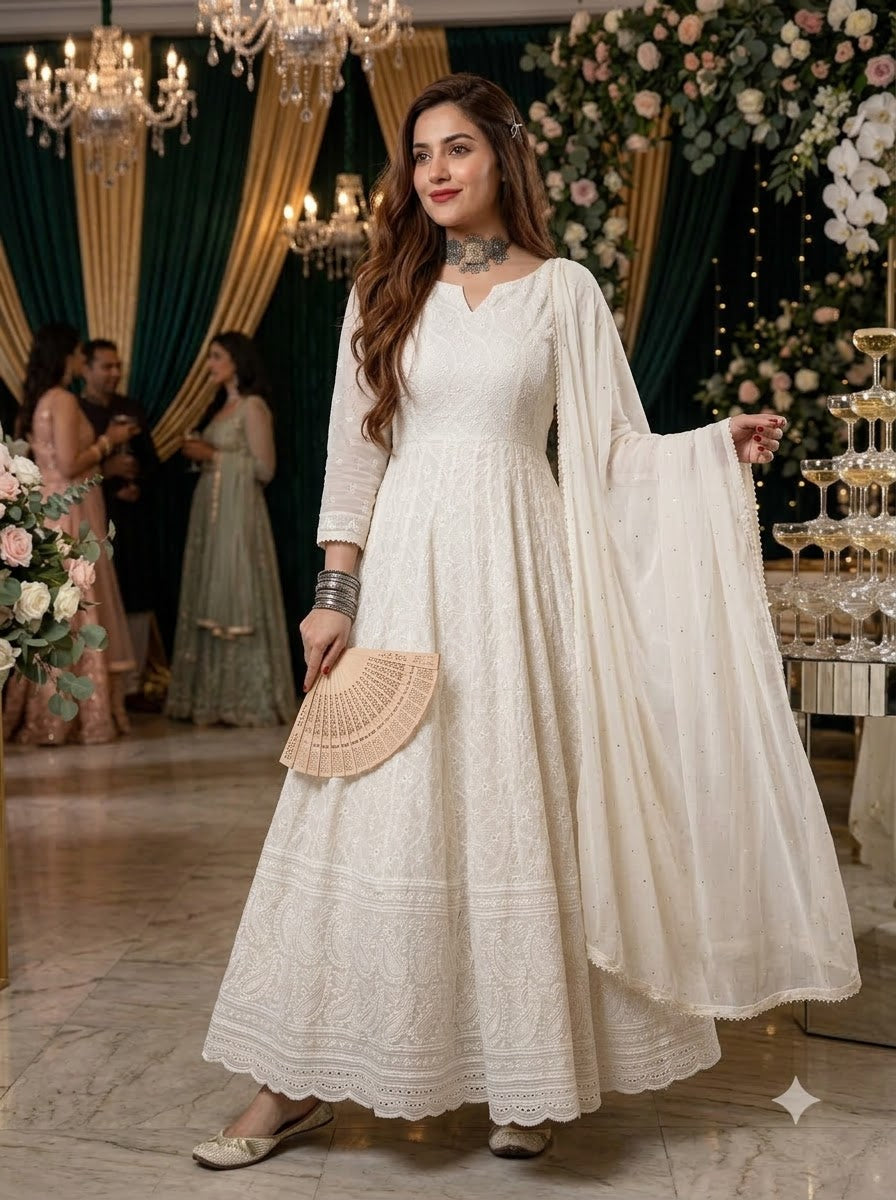White Chikankari Kurti Set