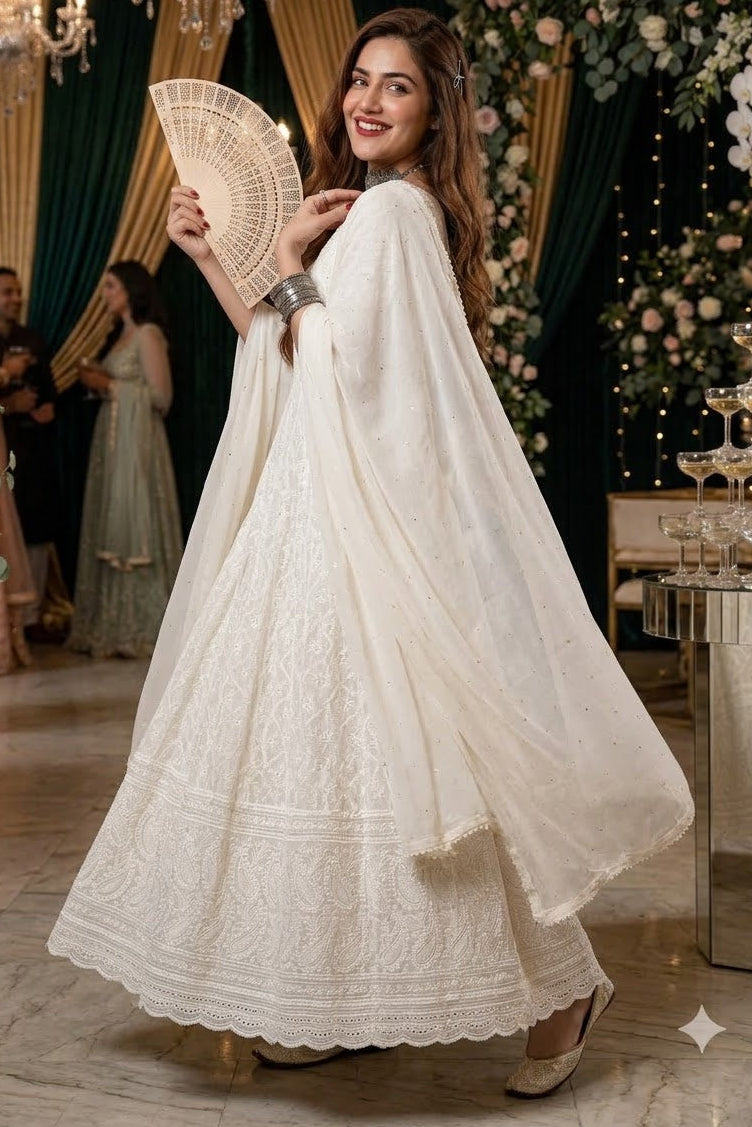 White Chikankari Kurti Set