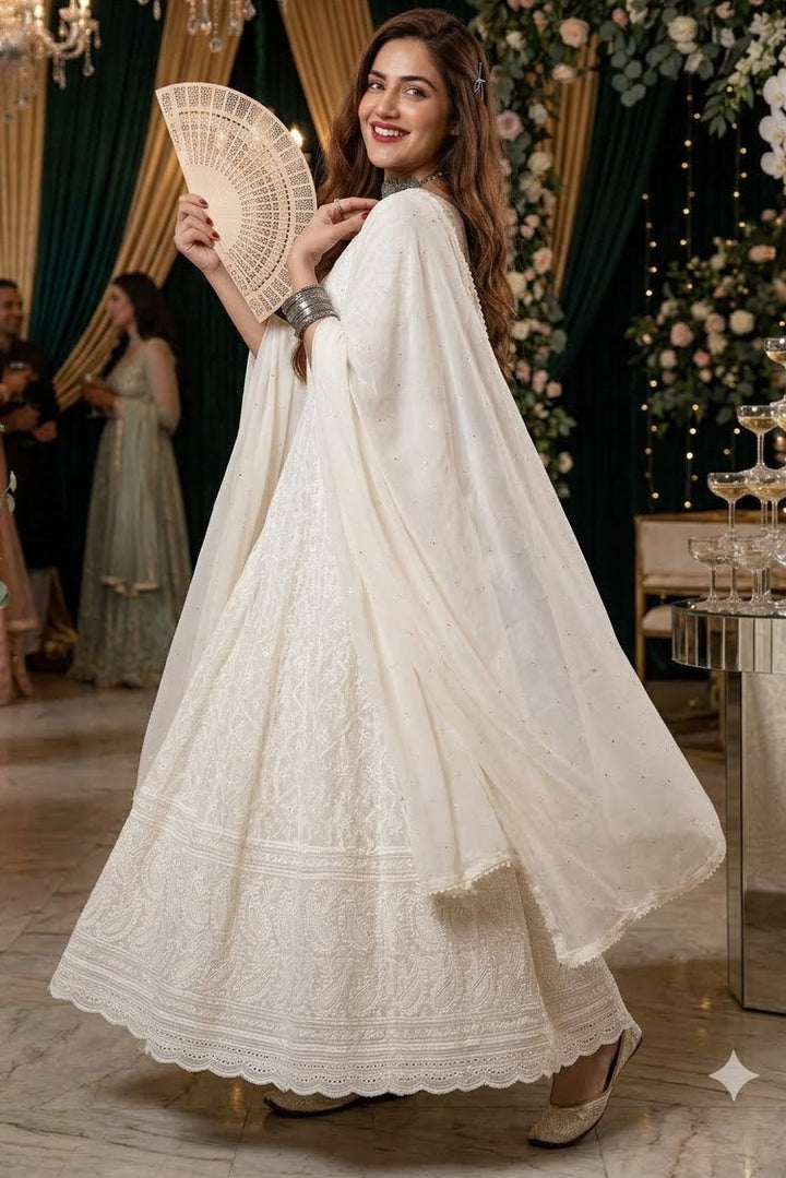 White Chikankari Kurti Set
