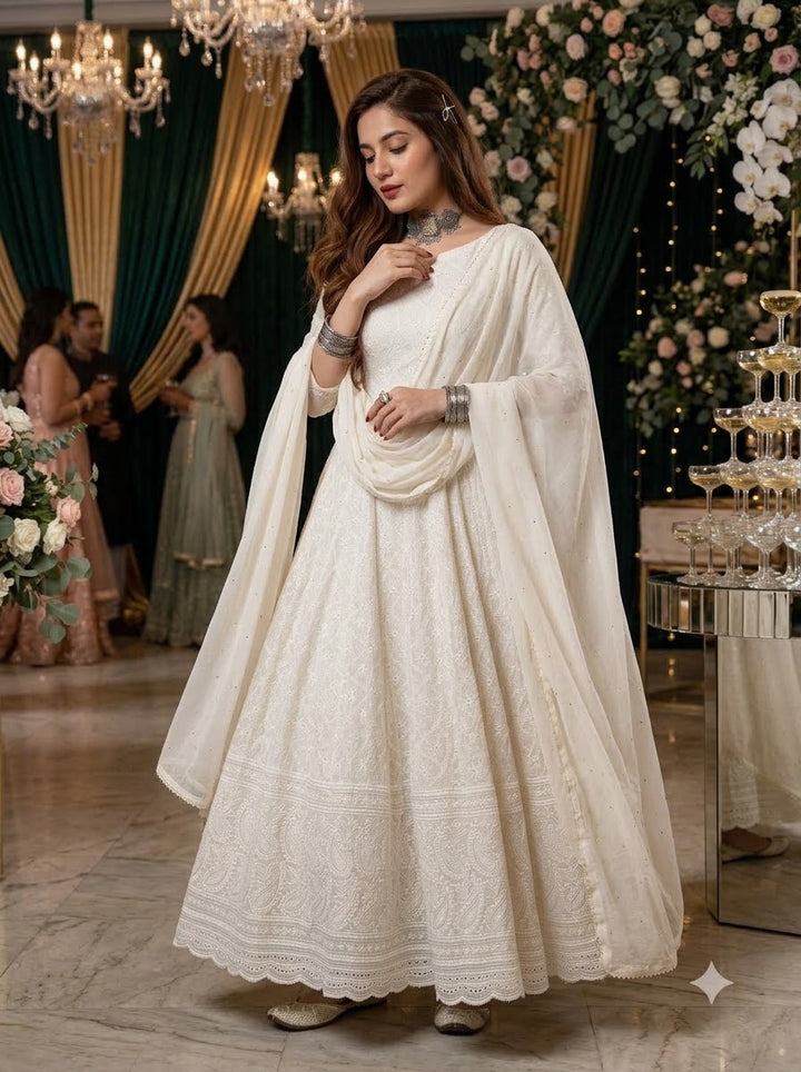 White Chikankari Kurti Set