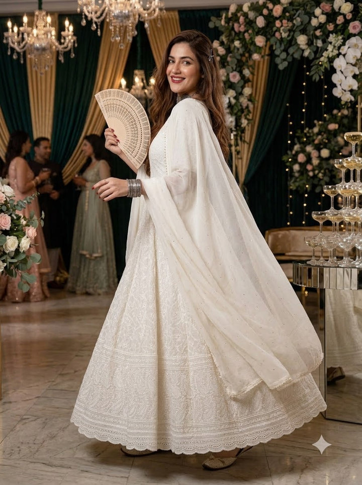 White Chikankari Kurti Set