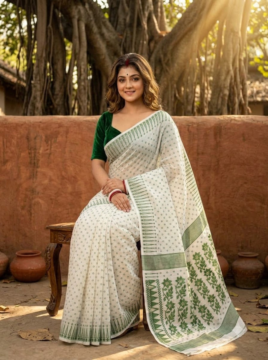 Basanti Bela Bengal Jamdani Saree