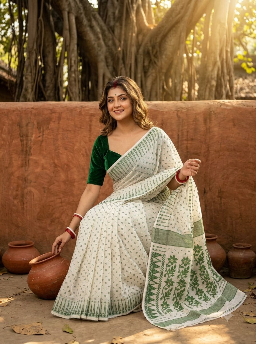 Basanti Bela Bengal Jamdani Saree