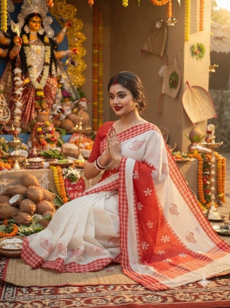 Matsyarekha Reshom Kota Saree With Applique Embroidery work